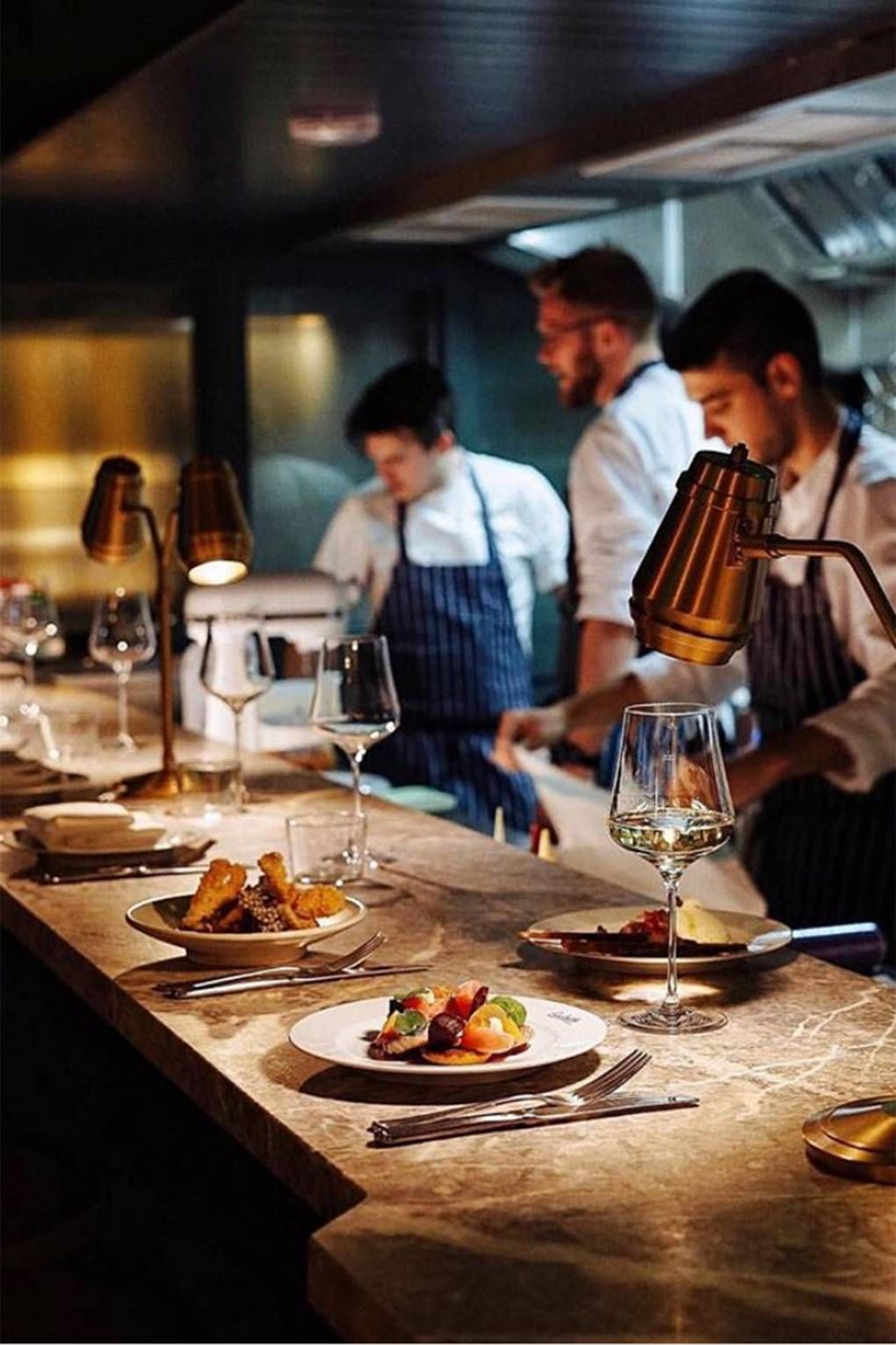 Chef's counter overlooking the open kitchen